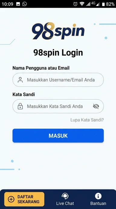Tampilan halaman login 98spin