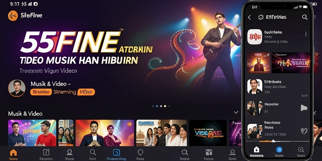 Tampilan utama aplikasi 55FIVE dengan berbagai video Streaming.